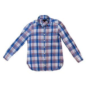 J Crew Womens Plaid‎ LS Button Down Shirt Blue Orange Red White Size 00 J.Crew